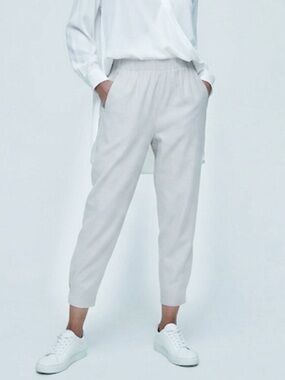 Babaton Linen Dexter Pants Light Grey /Off-White Size Medium Aritzia Summer
